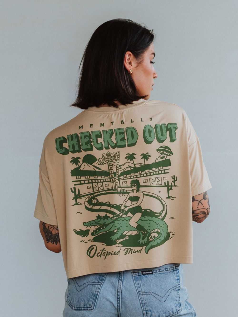 Checked Out Octopied Mind Beige Graphic Tee